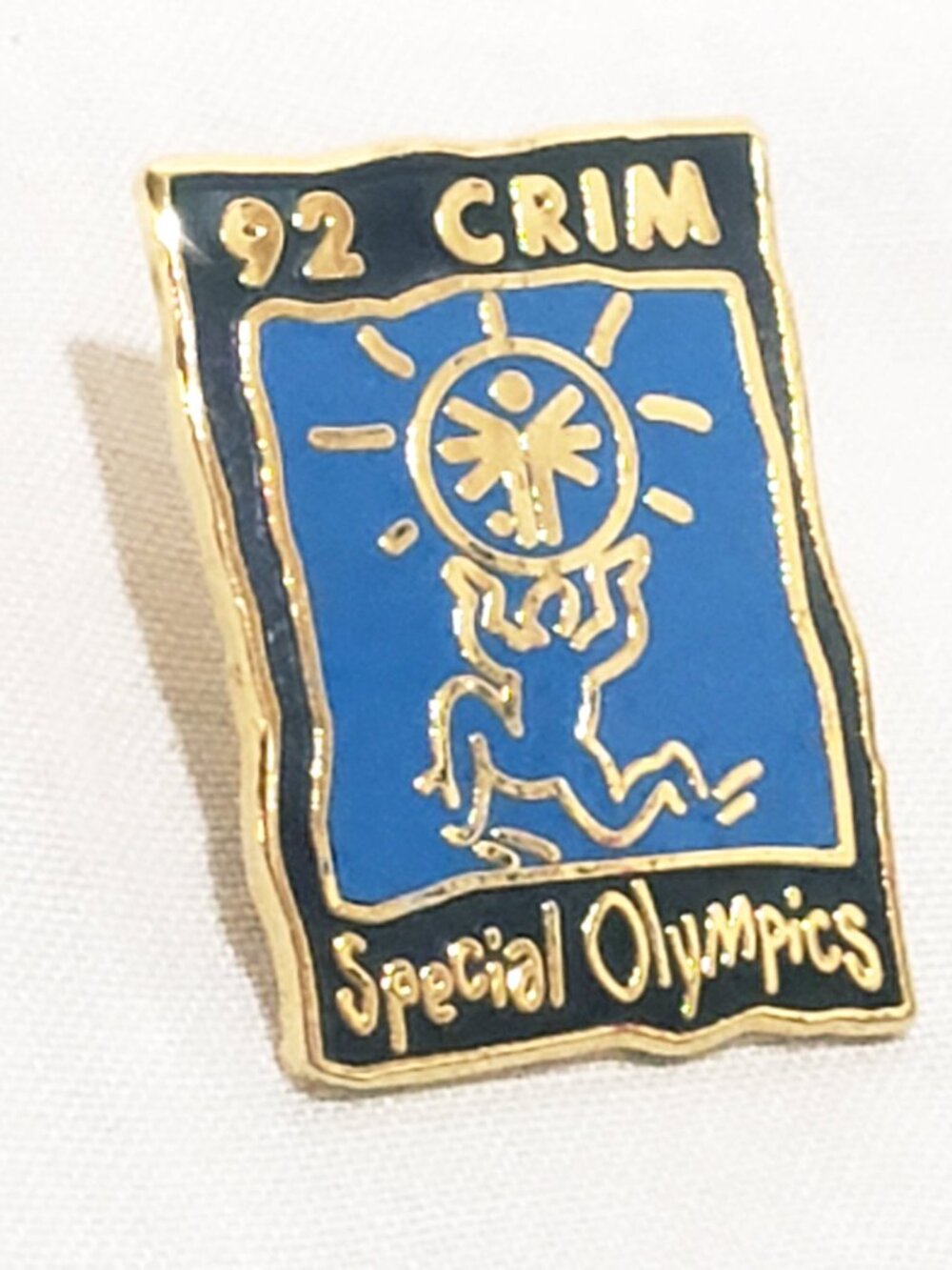 Special Olympics 1992 CRIM Blue Gold tone Lapel Pin 3/4" Metal